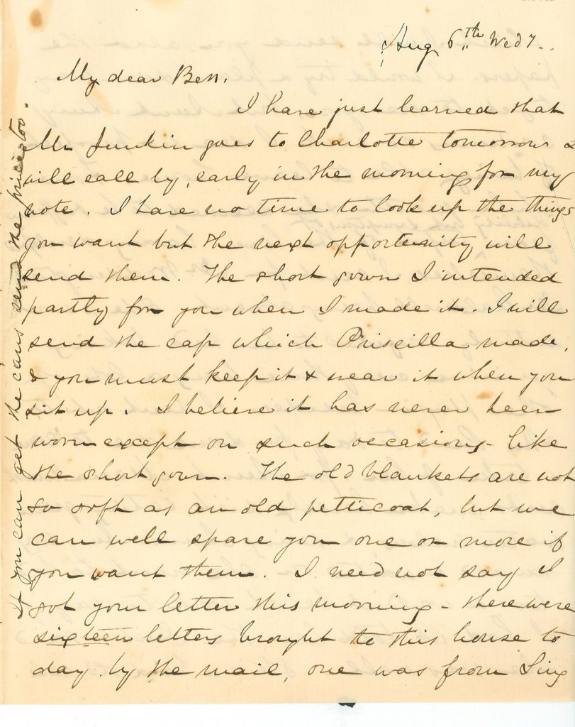Letter from Mary Lacy to Bess from August 6, 1856.
