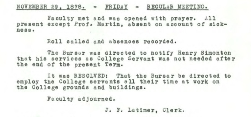 Transcribed faculty minutes from November 29, 1878