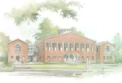 The original design for the VAC as seen from Main Street, a sketch included in the pamphlet sent to potential facility donors.
