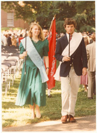 Eu and Phi Society Marshals still sport traditional pink and blue sashes.