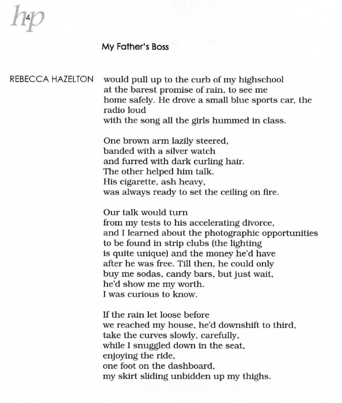 A poem titled "My Father's Boss" from the 2000 issue of Hobart Park.