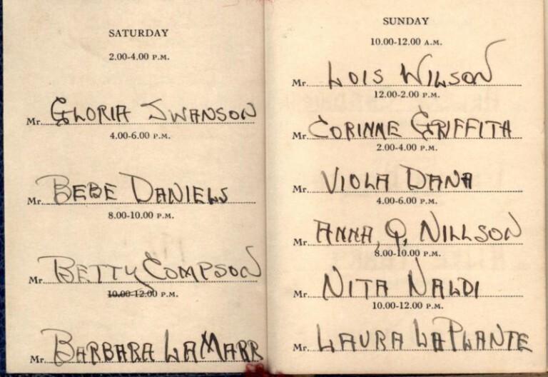 Scanned book of Albert F. Simpson with the names of all the young ladies he had interacted over the course of two days of commencement.