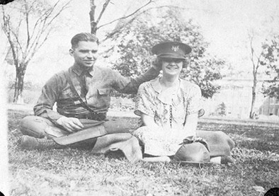 A playful couple at an R.O.T.C. Parade