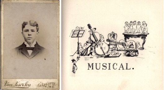 Edward Smallwood Vass pictured beside his sketch for a musical club (1895)