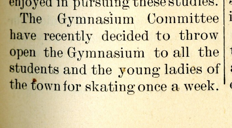 A scanned article of a Davidson Monthly announcing the opening of Skating  Gym.