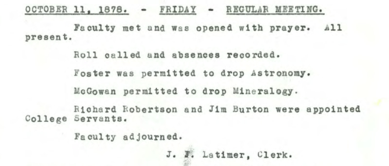 Transcribed faculty minutes from October 11, 1878