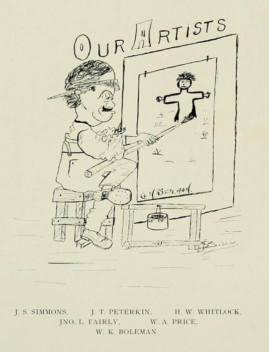 The 1908 yearbook included a page for that year’s artists, playfully showing the work of “G.H. Splash," poking fun at other College cartoonist.