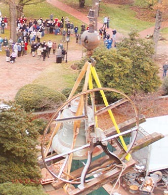 The Chambers bell is removed for the renovation