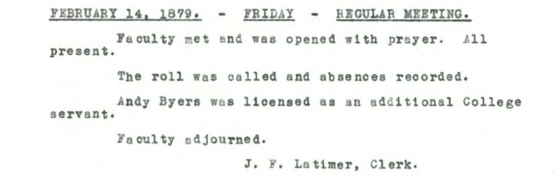 Transcribed faculty minutes from February 14, 1879