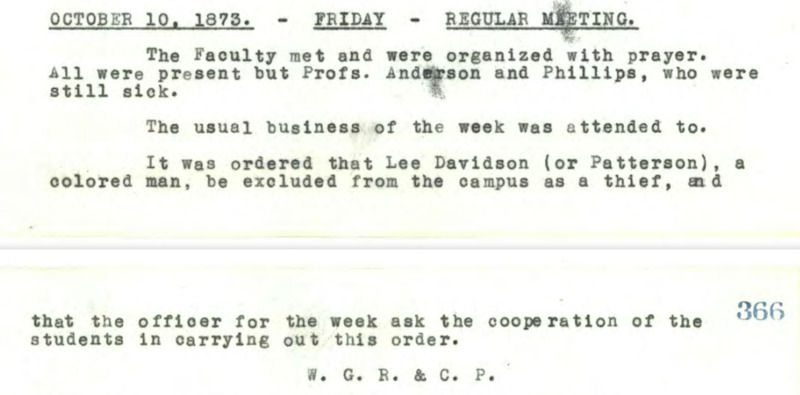 Transcribed faculty minutes from October 10, 1873
