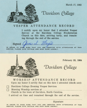 Worship attendance record card
