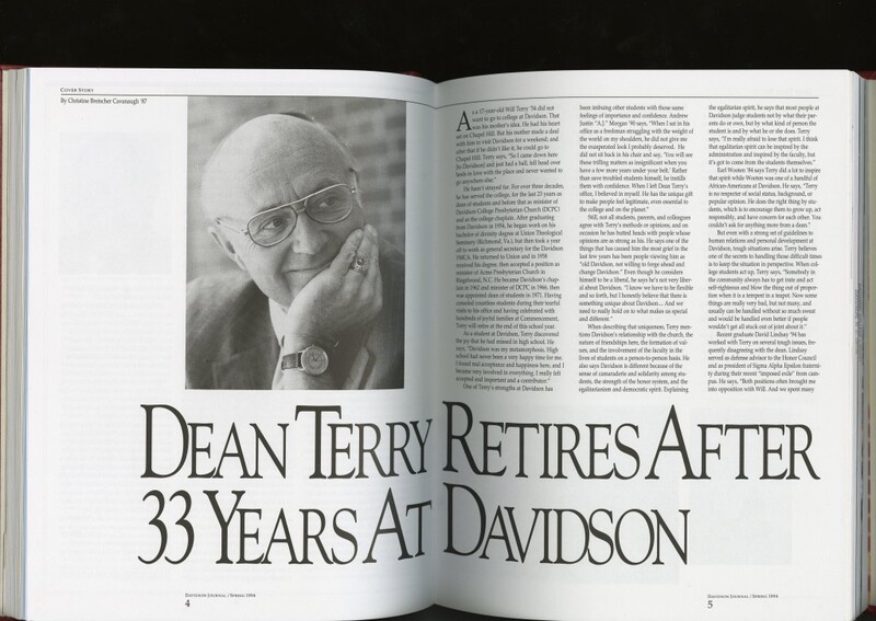 A cover story on Will Terry's retirement in the Davidson Journal.