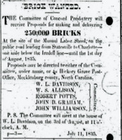 An 1835 ad for the construction of bricks for the new Manual Labor School