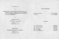 Intercollegiate Debate Between Davidson and Randolph Macon College Program Outline (1920)