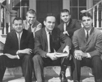 1959 College Bowl Team: (l-r) Charles Chastain ’59, Robert Livingston ’60, Coach Paul Marrotte, Laurens Walker ’59, and Frank Nye ’60.