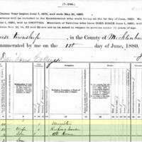 1880 census records of David S. Baker. David S. Baker, a 40 year old minister, is listed as head of the household including his wife Hannah, a 38 year old who keeps house, and sons John, age 4, and William, age 2.