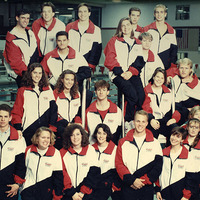 The Charles A. Cannon Pool was dedicated January 25th. Members of the swim team stand with the newly dedicated Charles A. Cannon Pool.