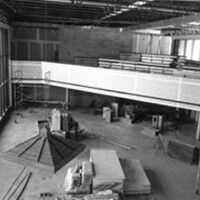 The Pope Room and east balcony [location of “The Loft”]
under construction. The pyramid-shaped hanging lamps were removed in the 2005 renovation.