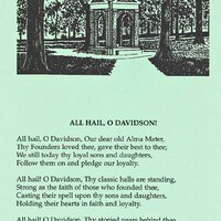 A Scan of the 1996 commencement program with revised lyrics of the alma mater, which include sons and daughters throughout. The scan also includes a drawing of The Well.