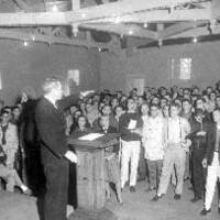 Dr. Davidson gives funeral service for Shearer Hall in 1960
