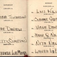 Scanned book of Albert F. Simpson with the names of all the young ladies he had interacted over the course of two days of commencement.