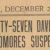 Headline from December 1921 Davidsonian documenting
the suspension of 27 sophomores by President Martin for excessive hazing.
