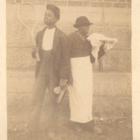 Sid and Jim, two young black men, one holding a tennis racket, the other holding a white towel