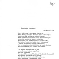 A poem titled "Klopstock at Woodstock" from the 2000 issue of Hobart Park.
