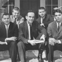 1959 College Bowl Team: (l-r) Charles Chastain ’59, Robert Livingston ’60, Coach Paul Marrotte, Laurens Walker ’59, and Frank Nye ’60.