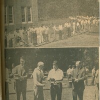 Students lined up “single file, three feet apart by classes” and created a line that stretched moving the library books from the Carnegie Library to the Grey Library in 1941.