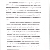 Photograph of page 1 of Alison Marie Holby's thesis  “The Cage: The Lives and Experiences of Female Bodybuilders and Anorexic Women."