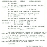 Transcribed faculty minutes for September 11, 1885