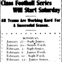 Class Football from 1930s with text "Class Football Series Will Start Saturday. All Teams Are Working Hard For A [] Season."