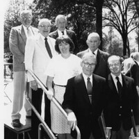 Alumni Award recipients in 1989. Don Davidson ’39, Tom Clark’49, Sally Craig ’81 (accepting for her father Ben Craig’54), Sam Smith ’29, Boo Walker ’39, Fred Smyre ’34 and Alexander Schenck ’34